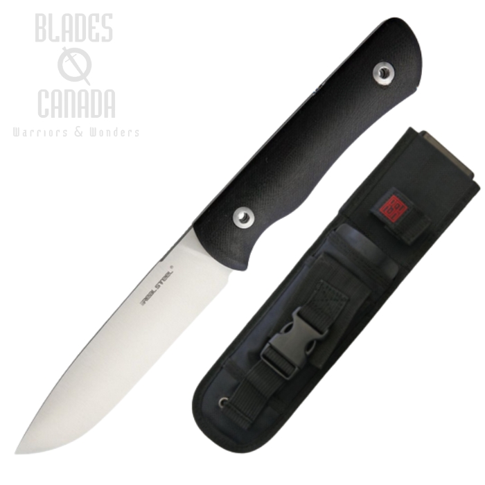 Real Steel Bushcraft Plus Fixed Blade Knife, 14C28N Satin Convex Grind, G10 Black, RS3720